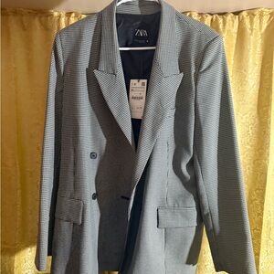 Zara Black and White Checkered Blazer